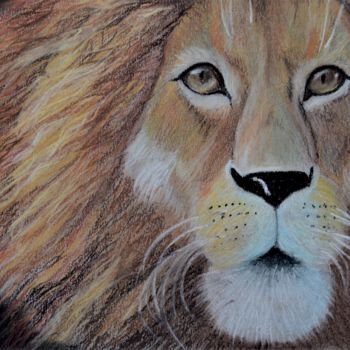 Painting titled "portrait of a lion…" by Natalia Samoilova, Original Artwork, Pastel