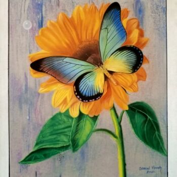 Dessin intitulée "Sun Flower" par Samuel Momoh (Artsam), Œuvre d'art originale, Pastel