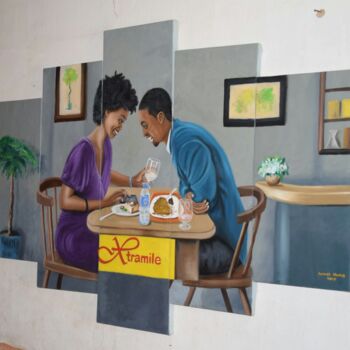 Painting titled "Dinner" by Samuel Momoh (Artsam), Original Artwork, Oil