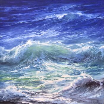 Painting titled "Transparent wave" by Sanade, Original Artwork, Oil