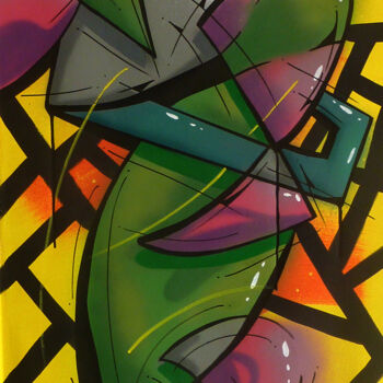 Painting titled "Fish n°2311" by Saname, Original Artwork, Spray paint Mounted on Wood Stretcher frame