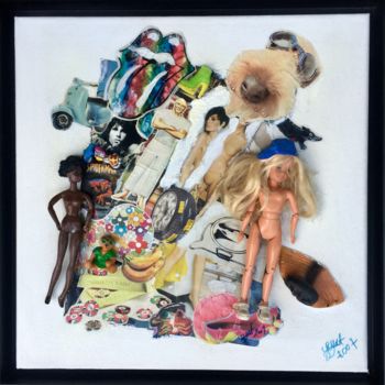 Collagen mit dem Titel "« Dog Pop and Calif…" von Sandra Aime, Original-Kunstwerk