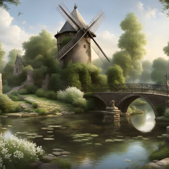 Цифровое искусство под названием "Dutch windmill" - Sandra Egbers (My-AI-Art), Подлинное произведение искусства, Изображение…