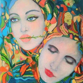 Картина под названием "Plusieurs visages" - Sandra Land, Подлинное произведение искусства, Масло Установлен на Деревянная ра…