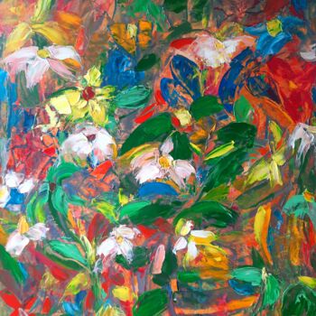 Painting titled "Fleurs" by Sandra Land, Original Artwork, Oil