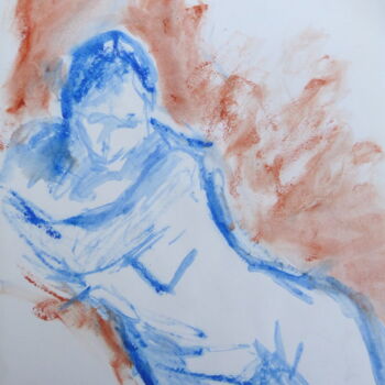 Σχέδιο με τίτλο "Nu bleu allongé" από Sandra Pohin, Αυθεντικά έργα τέχνης, Παστέλ