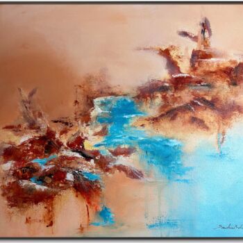 Painting titled "Cascade 2" by Sandrine Belmont, Original Artwork, Acrylic Mounted on Wood Stretcher frame