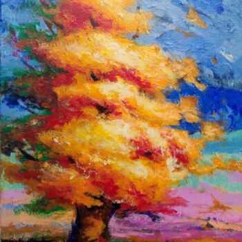 Painting titled "Arbre Rouge Orange,…" by Sandrine Lefebvre, Original Artwork, Acrylic Mounted on Wood Stretcher frame