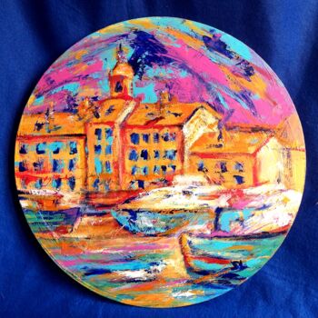 Painting titled "Port Saint Tropez,…" by Sandrine Lefebvre, Original Artwork, Acrylic Mounted on Wood Stretcher frame