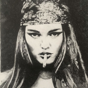 Tekening getiteld "Vanessa Paradis" door Sandrine Royer, Origineel Kunstwerk, Grafiet Gemonteerd op Glas