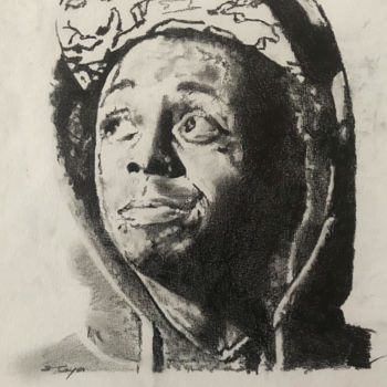 Zeichnungen mit dem Titel "Lil' Wayne" von Sandrine Royer, Original-Kunstwerk, Graphit Auf Glas montiert