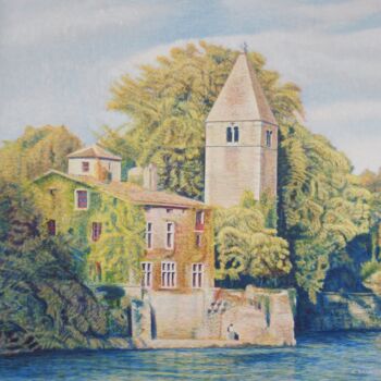 Pintura titulada "L'île Barbe, le clo…" por Sannier Alain, Obra de arte original, Acrílico Montado en Bastidor de camilla de…
