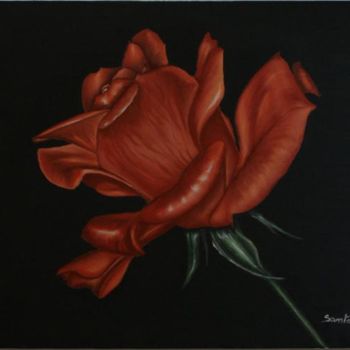 Pintura intitulada "Rose rouge" por Paul Santander, Obras de arte originais, Óleo