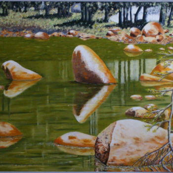 Schilderij getiteld "Stone in the water" door Paul Santander, Origineel Kunstwerk, Olie