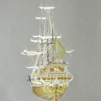 Drawing titled "Fantasy Ship" by Santiago Restrepo, Original Artwork, Ink