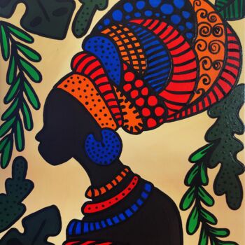 Pittura intitolato "Femme Africaine" da Sapna Corbisiero, Opera d'arte originale, Acrilico Montato su Telaio per barella in…