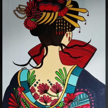 Pittura intitolato "Geisha" da Sapna Corbisiero, Opera d'arte originale, Acrilico Montato su Telaio per barella in legno