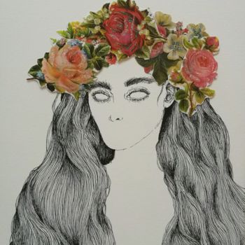 图画 标题为“Flower girl” 由Saara Tompuri, 原创艺术品, 墨