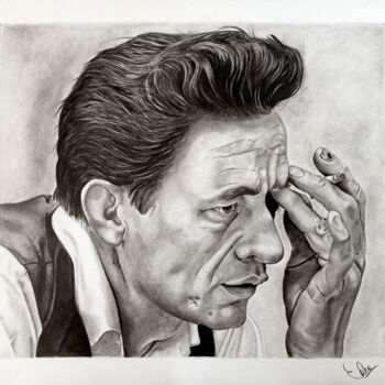 Dessin intitulée "Johnny Cash" par Sara Malini, Œuvre d'art originale, Crayon