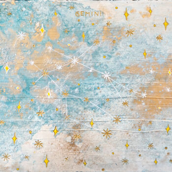 Malarstwo zatytułowany „Blue Gemini 1” autorstwa Sarah I. Avni, Oryginalna praca, Akryl Zamontowany na Drewniana rama noszy