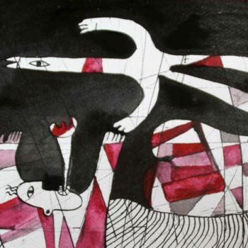 Dessin intitulée "L'oiseau rose" par Sara Picazo, Œuvre d'art originale, Autre