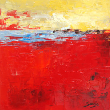 Painting titled "1157-19Q Red Beach" by Saroja, Original Artwork, Oil Mounted on Wood Panel