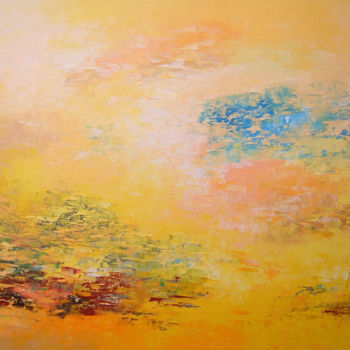 Peinture intitulée "Big Yellow Landscap…" par Saroja, Œuvre d'art originale, Huile Monté sur Châssis en bois