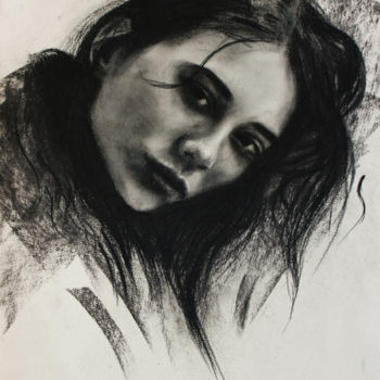 Drawing titled "Pauline" by Sasha Ivanov, Original Artwork, Charcoal