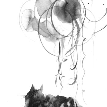 "balloons and paws" başlıklı Resim Sasha Kashanskaya tarafından, Orijinal sanat, Mürekkep