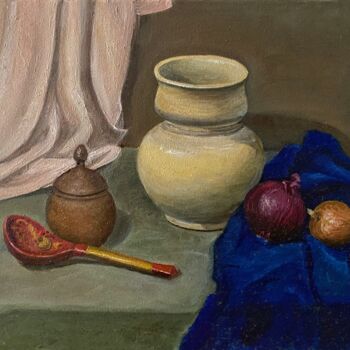 Painting titled "Beige Still Life" by Sasha Solomon, Original Artwork, Oil