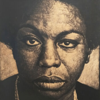 Painting titled "Nina Simone" by Sasho Violetov, Original Artwork, Leather