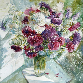 Painting titled "Sunlit bouquet" by Roza Savinova, Original Artwork, Watercolor