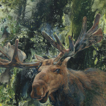 Malerei mit dem Titel "Elk" von Roza Savinova, Original-Kunstwerk, Monotypie