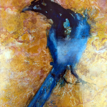 Peinture intitulée "Golden Magpie" par Sbboursot, Œuvre d'art originale, Acrylique Monté sur Autre panneau rigide