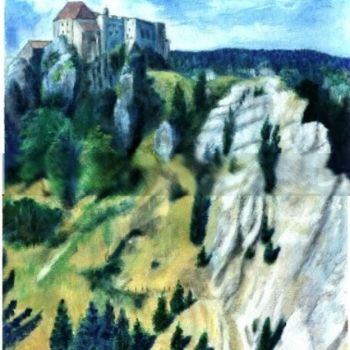 Painting titled "Chateau de Joux" by Francis Privet, Original Artwork