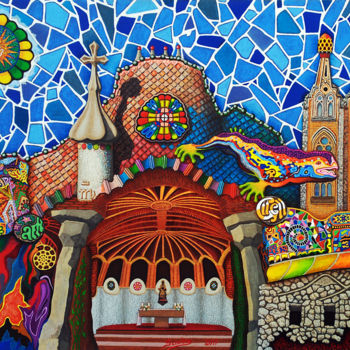 Картина под названием "Gaudí - mi composic…" - Sciortino, Подлинное произведение искусства, Акрил Установлен на Деревянная п…