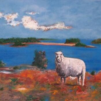 제목이 "One of His Sheep"인 미술작품 Scott Spencer로, 원작, 기름 나무 들것 프레임에 장착됨