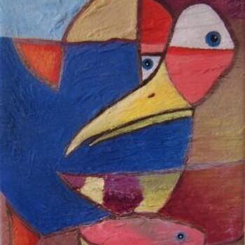 Painting titled "Fisherbird" by Scott Spencer, Original Artwork, Oil Mounted on Wood Stretcher frame