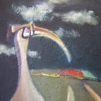 Painting titled "Flightless Bird" by Scott Spencer, Original Artwork, Oil Mounted on Wood Stretcher frame