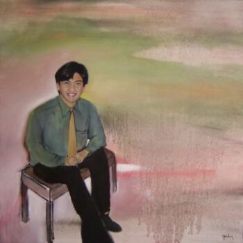 제목이 "Eddie on a Bench"인 미술작품 Scott Spencer로, 원작, 기름 나무 들것 프레임에 장착됨