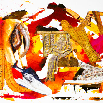 Collagen mit dem Titel "Ancient Runners  A3" von Sebastian Herrling, Original-Kunstwerk, Collagen