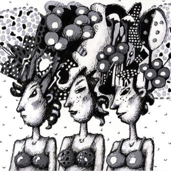 Dessin intitulée "Girls from Ipanema" par Evgen Semenyuk, Œuvre d'art originale, Encre