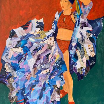 Malarstwo zatytułowany „Girl in a beach dre…” autorstwa Olga Sennikova, Oryginalna praca, Akryl Zamontowany na Drewniana ram…