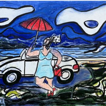 Pintura intitulada "Escarpins, paraplui…" por Serge Berry, Obras de arte originais, Pastel