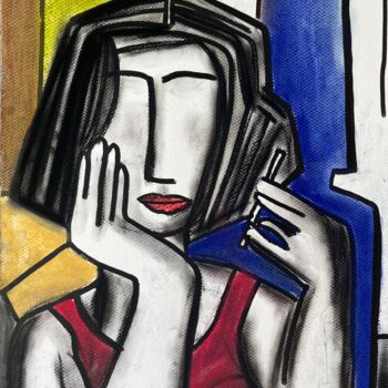 Painting titled "La femme brune au p…" by Serge Berry, Original Artwork, Pastel