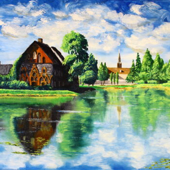 Painting titled "Pond at Tiesenhause…" by Serge Ra, Original Artwork, Oil