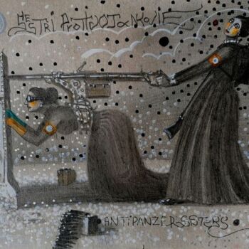 Pittura intitolato "Сестры противотанко…" da Serge Sunne, Opera d'arte originale, Grafite