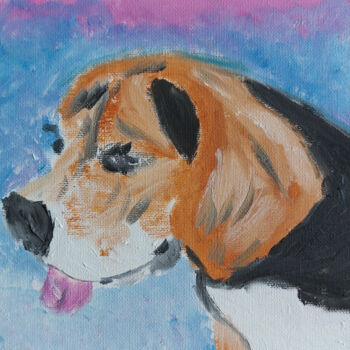 Schilderij getiteld "Friendly Beagle" door Sergej Danko, Origineel Kunstwerk, Olie