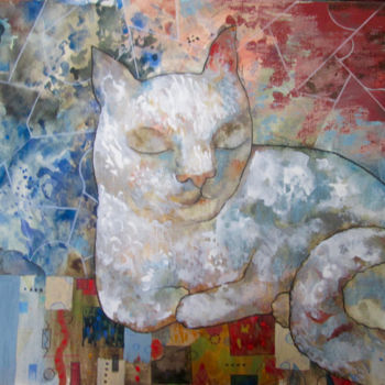 Картина под названием "White Cat" - Sergey Kostin, Подлинное произведение искусства, Акрил