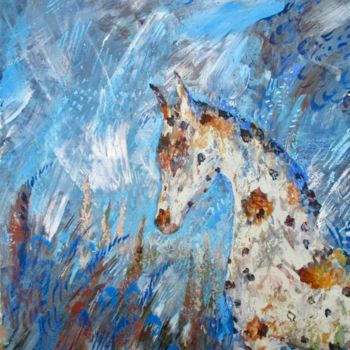 Painting titled "White Horse" by Sergey Kostin, Original Artwork, Acrylic